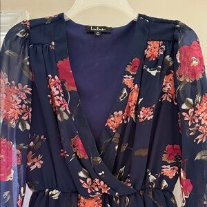 Lulu's Floral Long Sleeve Dress in Navy and Red
